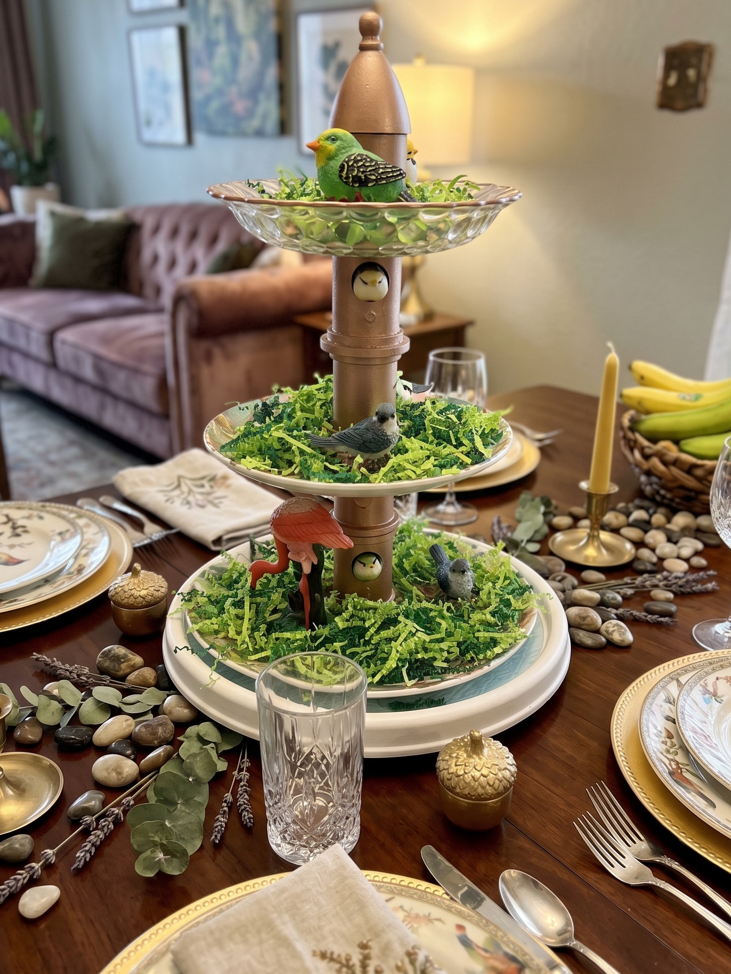 Springtime Avian Tiered Tray Centerpiece