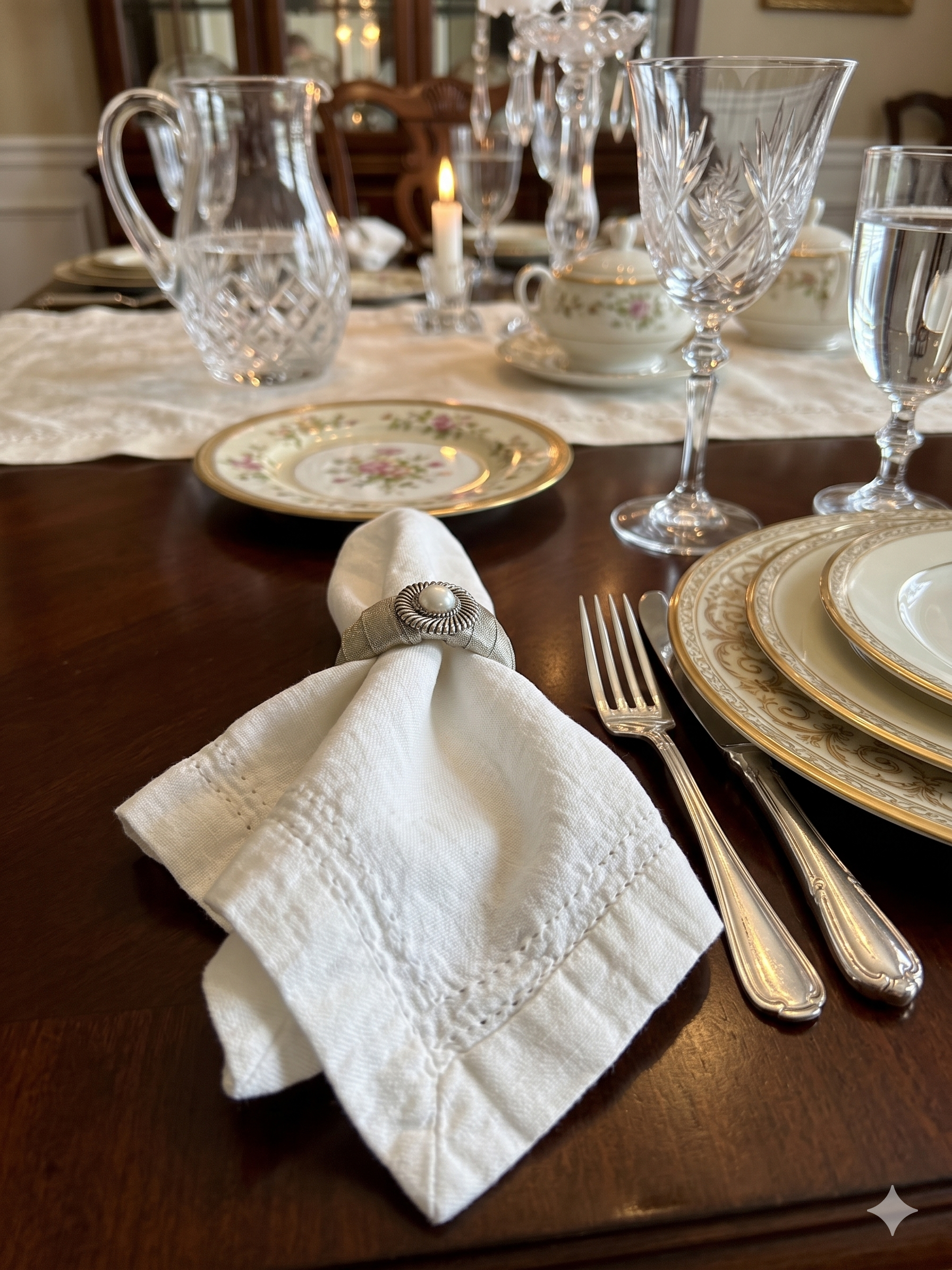 Vintage-Inspired Pearl & Mesh Napkin Ring