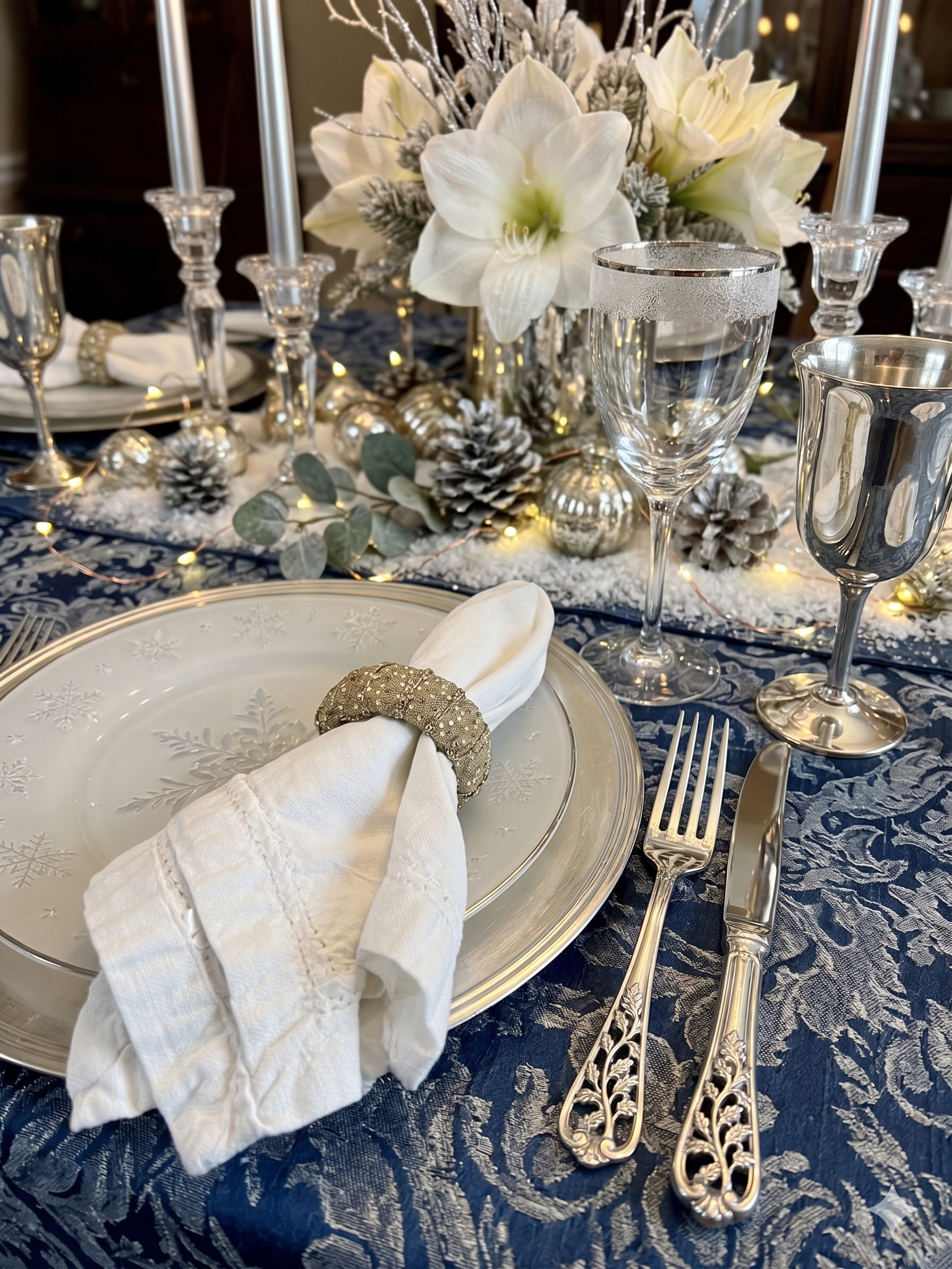 Champagne Beaded Napkin Ring Set - Elevate Your Winter Table (Set of 6)